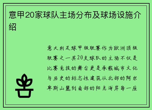 意甲20家球队主场分布及球场设施介绍